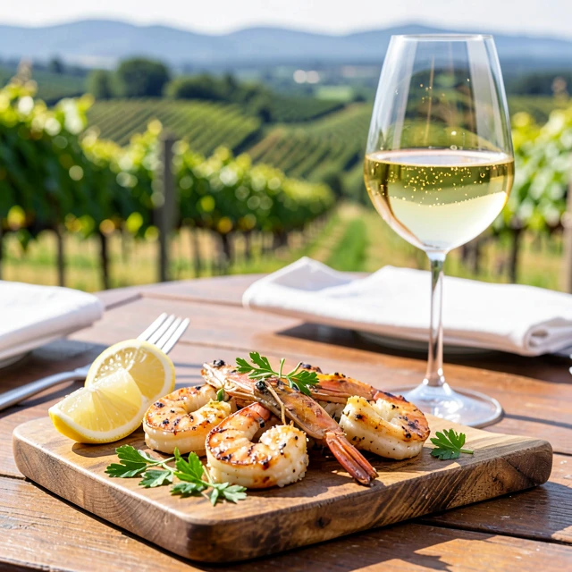 Lemon herb grilled shrimp recipe paired with Chardonnay