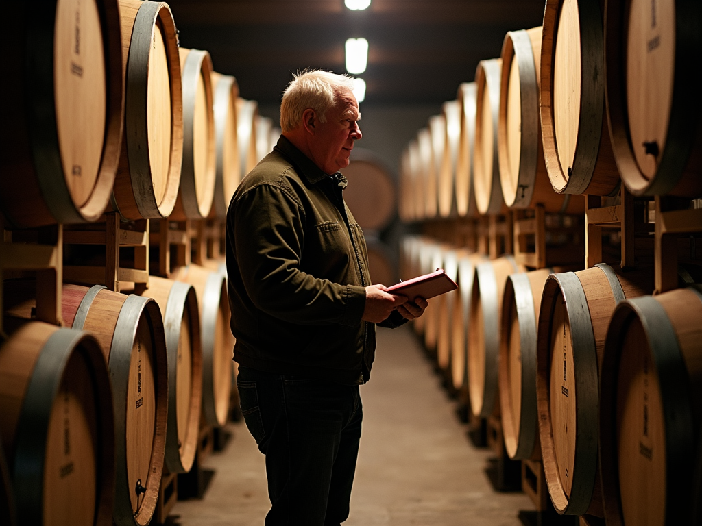 Beringer winemaker in barrel room