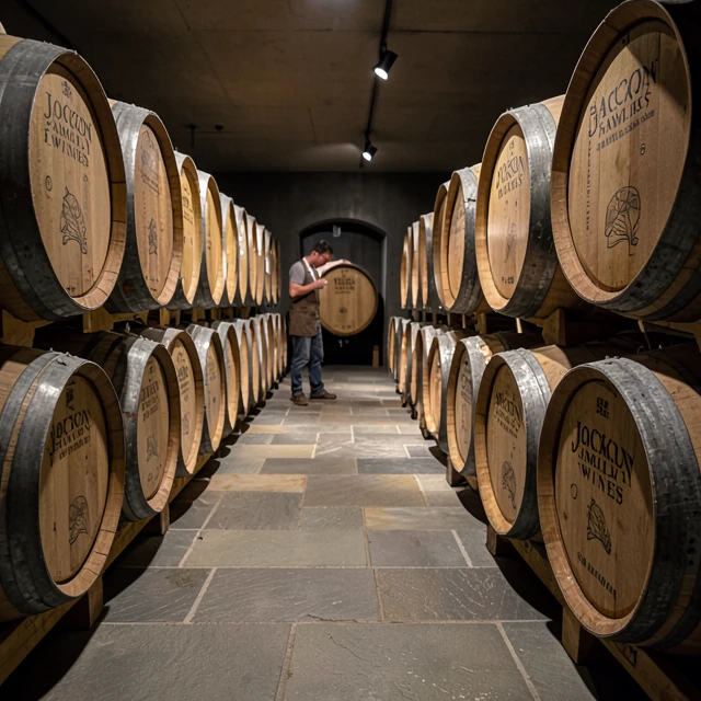 Barrel aging room at Jackson Family Wines winery