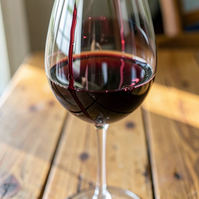 Swirling red wine to observe legs and color