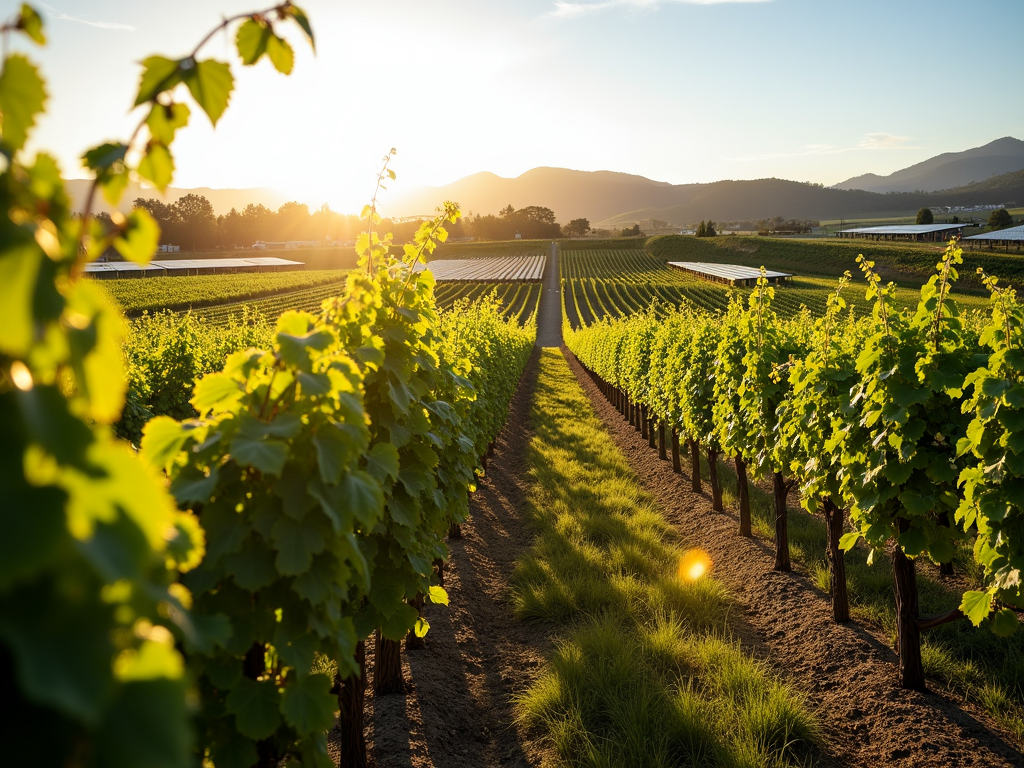 Sustainable vineyard with solar panels