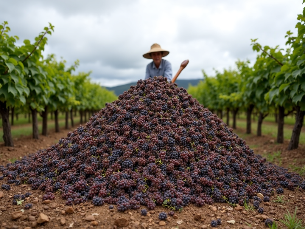 Composting grape pomace in vineyard