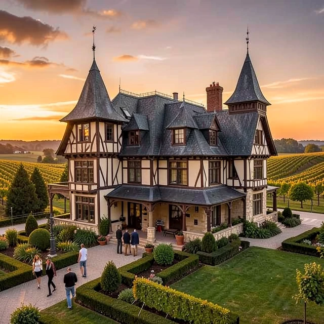 The iconic Rhine House at Beringer Vineyards welcoming guests