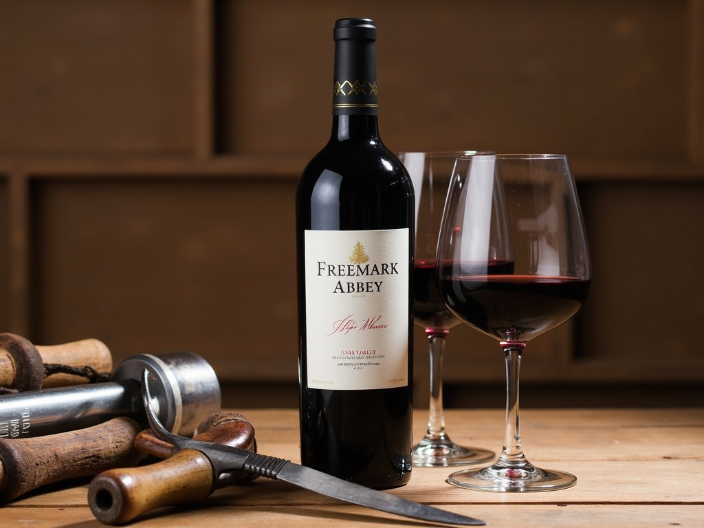 Bottle of Freemark Abbey Napa Valley Cabernet Sauvignon, reflecting its bold character.