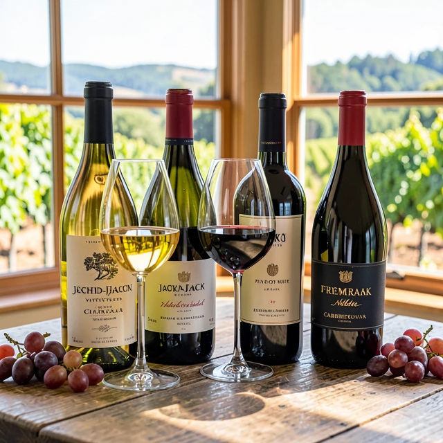 Signature Jackson Family Wines bottles and glasses on a tasting table