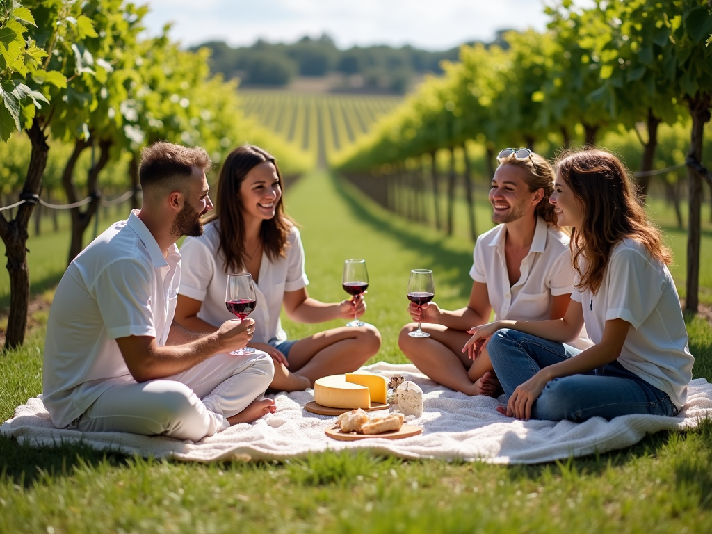 A joyful picnic in the vineyards, where visitors can relax and savor the beauty of nature.