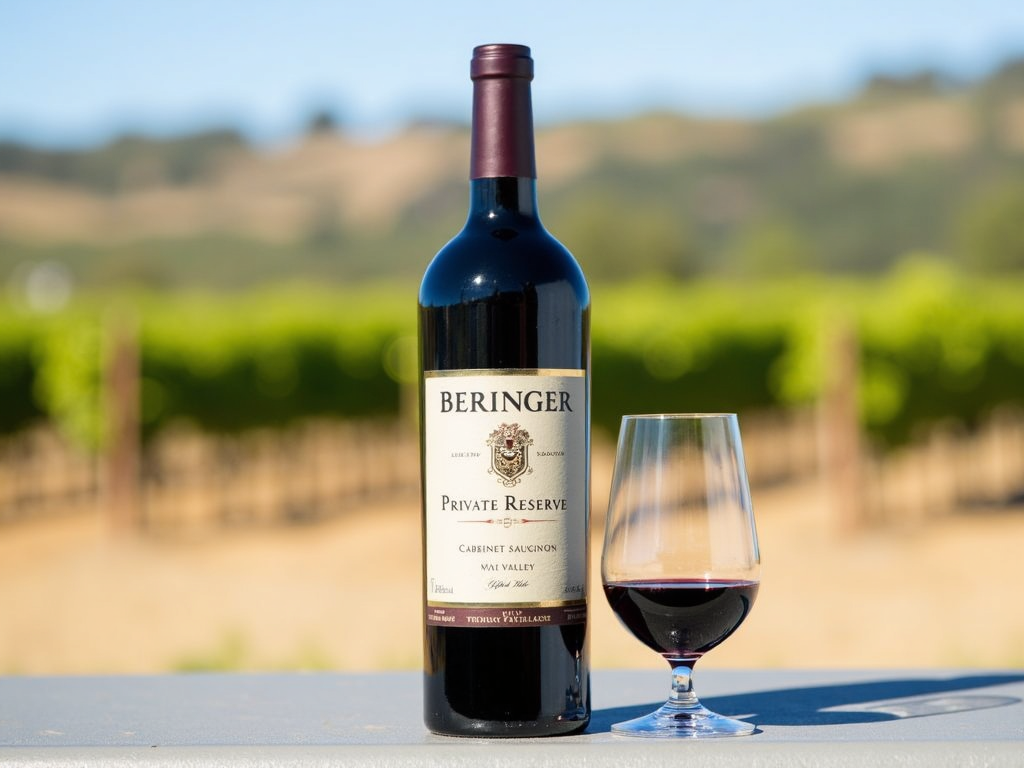 Beringer Private Reserve Cabernet Sauvignon bottle and glass