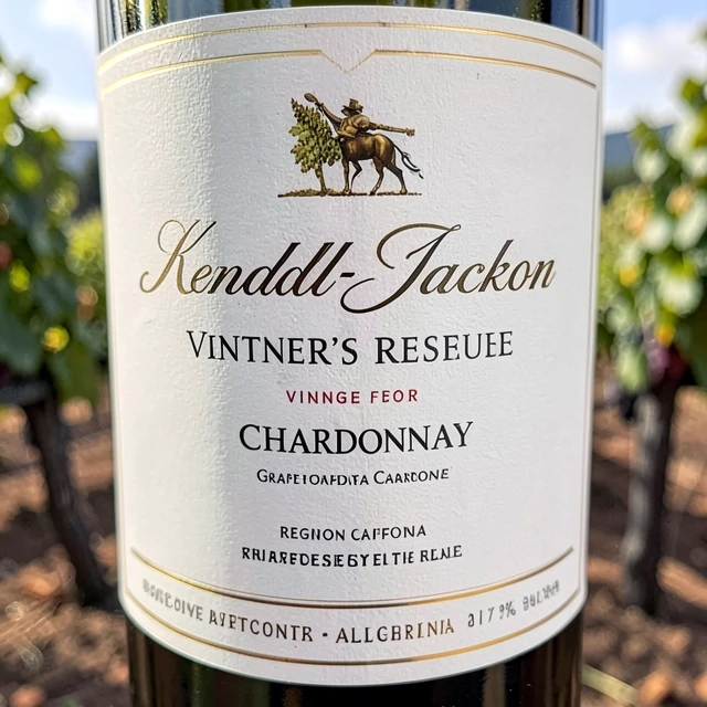 Close-up of a Kendall-Jackson Vintner's Reserve Chardonnay wine label highlighting key decoding elements
