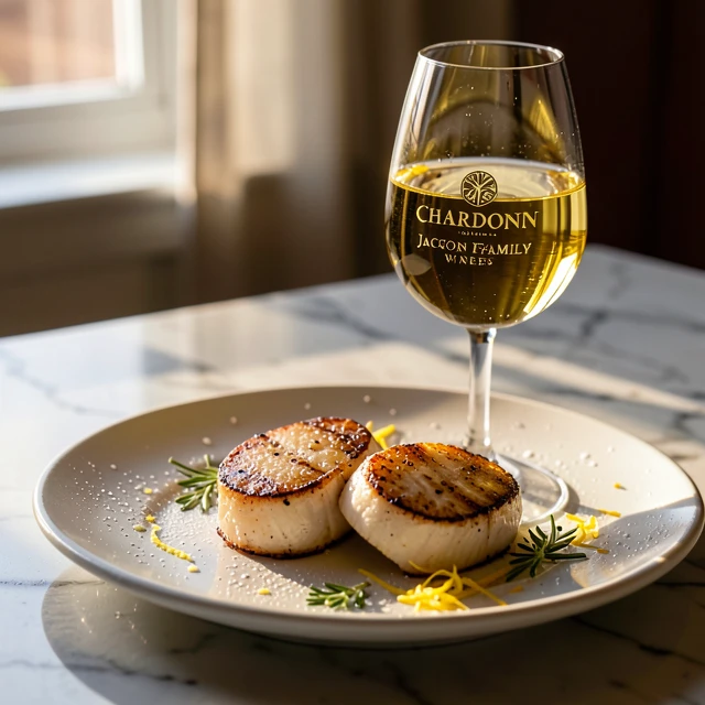 Scallops perfectly paired with Jackson Family Chardonnay on an elegant table setting
