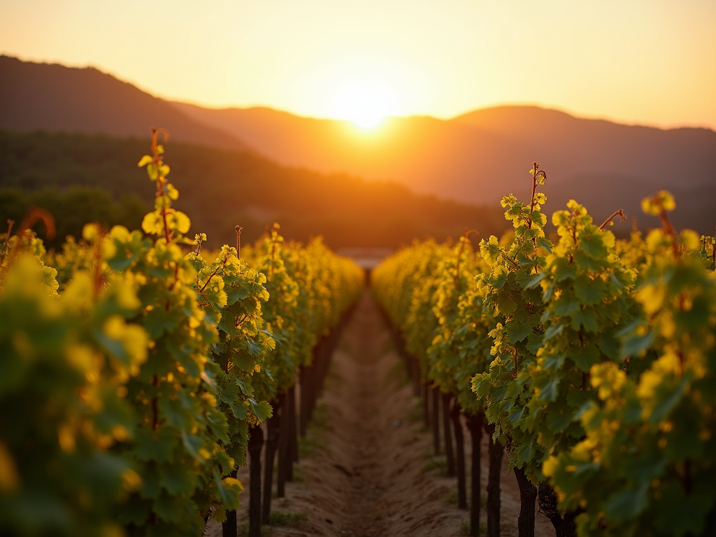 Sunrise over Napa Valley vineyard