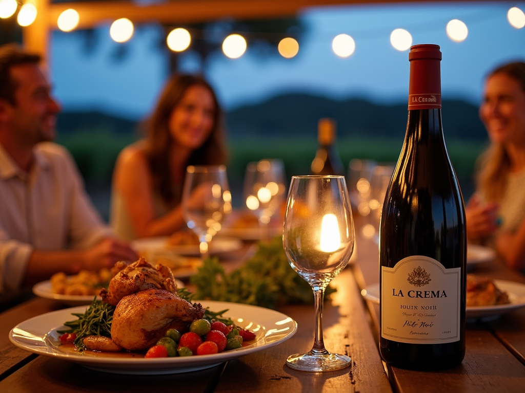 An outdoor dinner with La Crema Pinot Noir and roasted chicken.