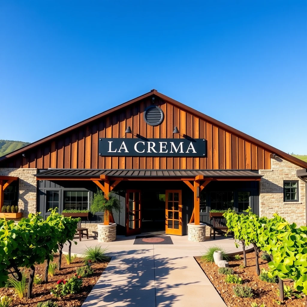 Exterior of La Crema Estate tasting room surrounded by vineyards