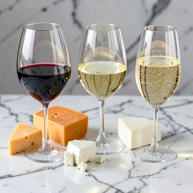 Classic wine and cheese pairings on display