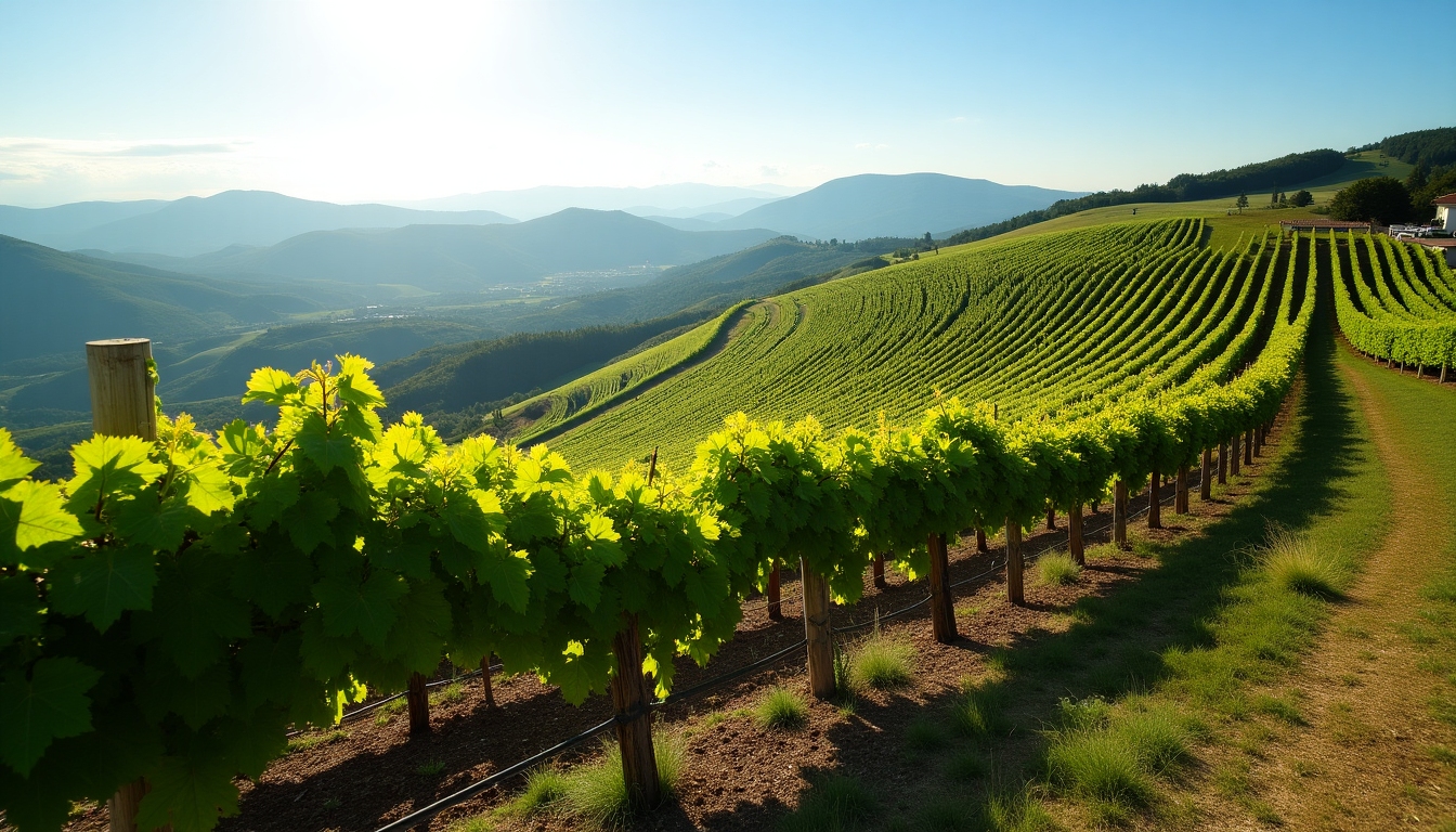 Hillside vineyard demonstrating topographical diversity.