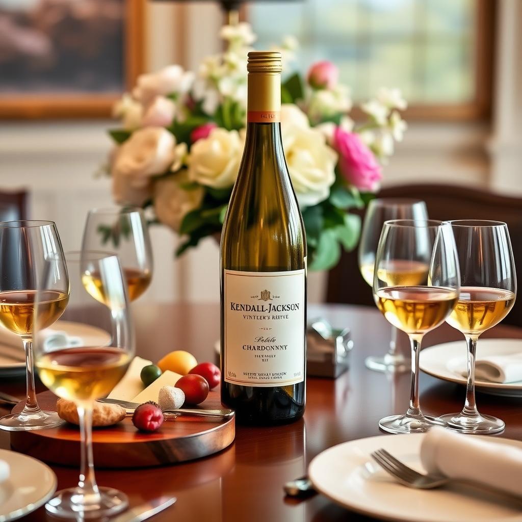 Elegant dining table with Kendall-Jackson Chardonnay and charcuterie board