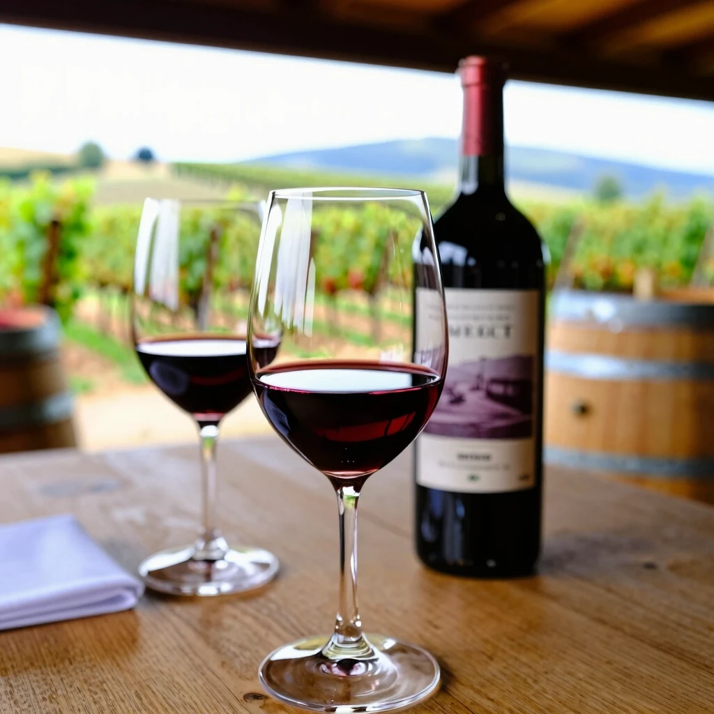 Beringer Merlot wine tasting with vineyard backdrop