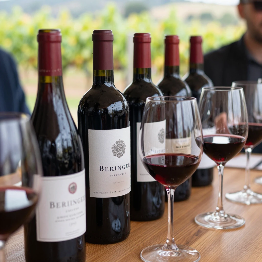 Beringer wine bottles and glasses during a tasting event