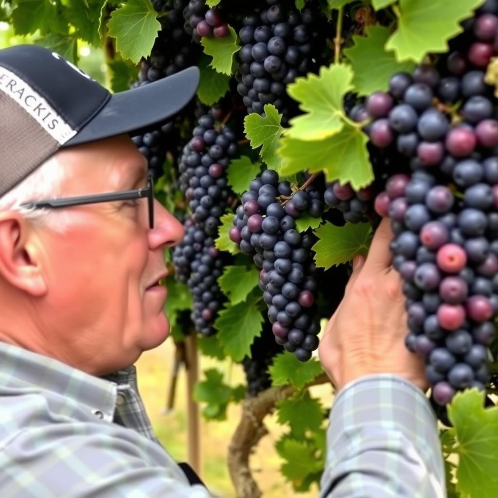 Winemaker inspecting grapes