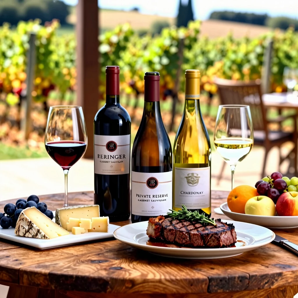 Beringer wines elegantly paired with steak, cheese, and other complementary foods