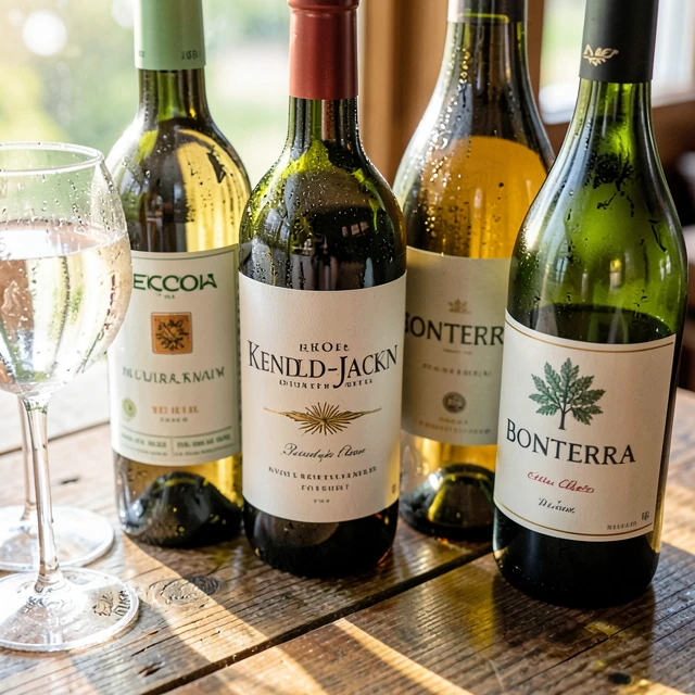 Assortment of certified eco-friendly wine bottles on display
