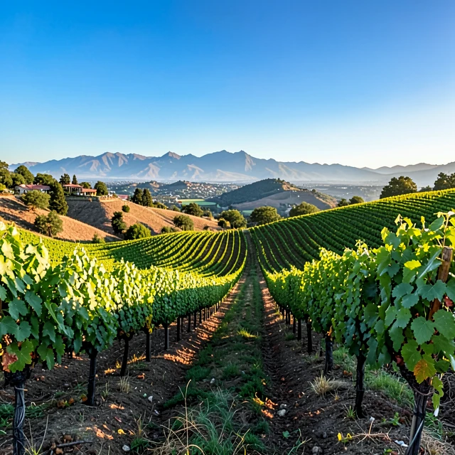 Panoramic vista of Napa Valley vineyards