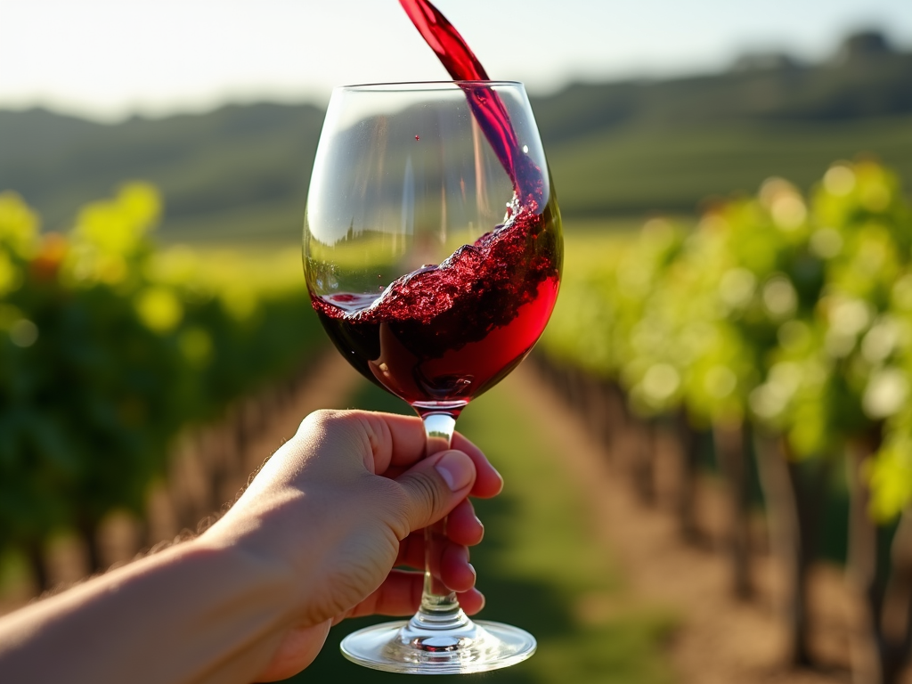 Swirling red wine in a glass to observe its legs