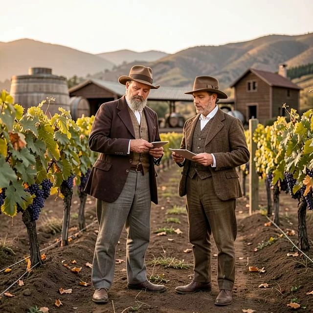 Founding brothers Jacob and Frederick Beringer at their early Napa vineyards