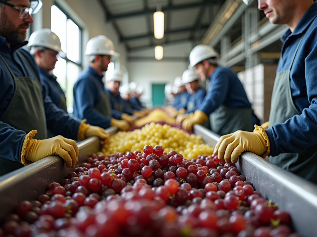 Winery workers sorting grapes