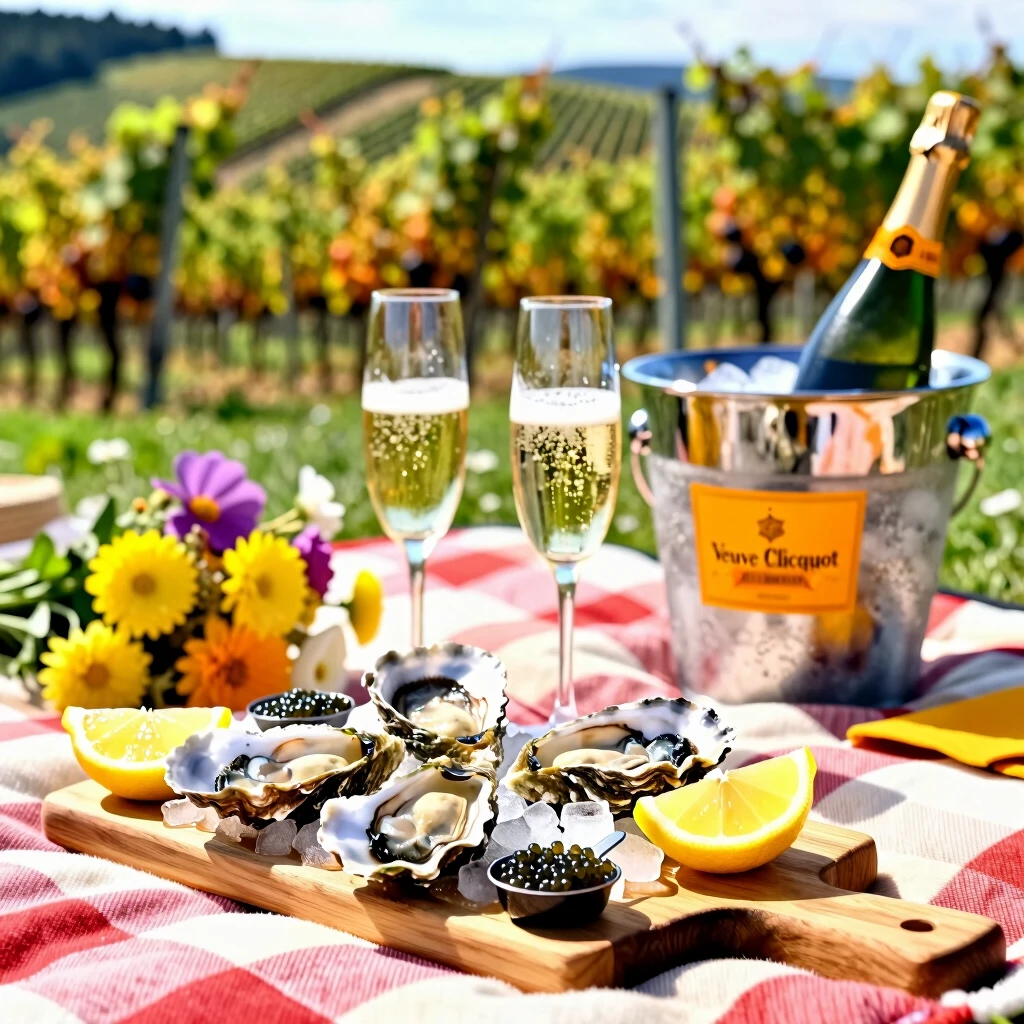 Picnic with oysters and sparkling Champagne