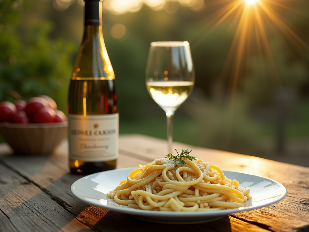 Kendall-Jackson Chardonnay paired with creamy fettuccine Alfredo