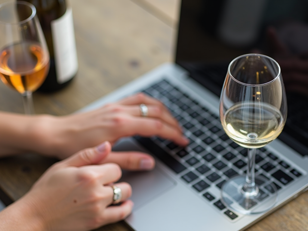 Preparing the technical setup for a virtual wine tasting party.