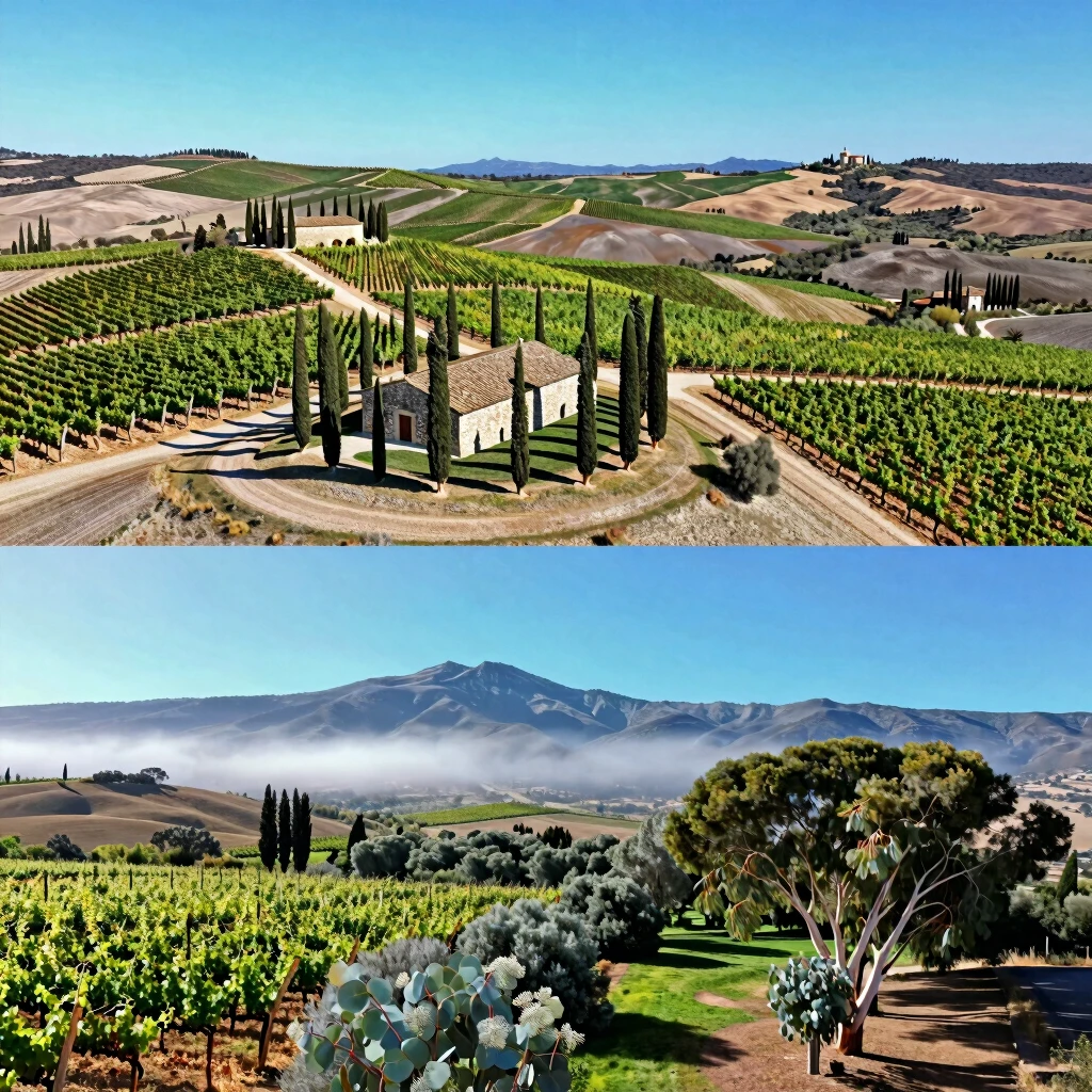 Aerial collage of Jackson Family Wines' international vineyards from Italy, Chile, and Australia