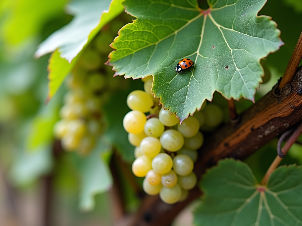 Organic grapevines with ladybug