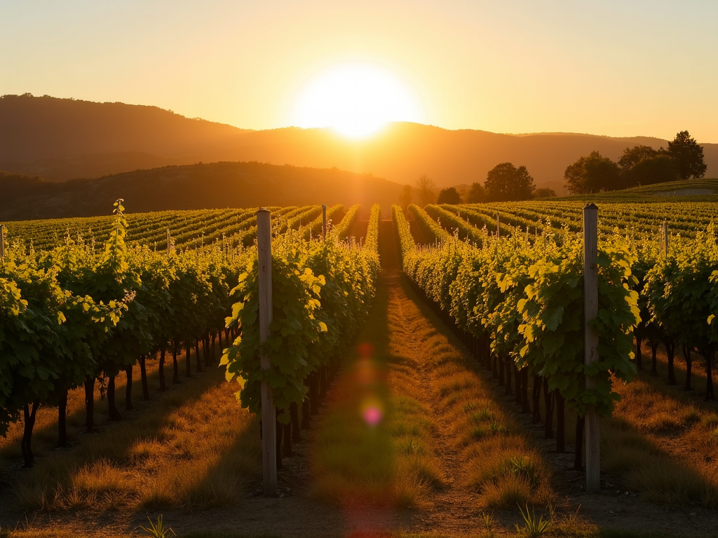 Sunset over Jackson Family Wines vineyard