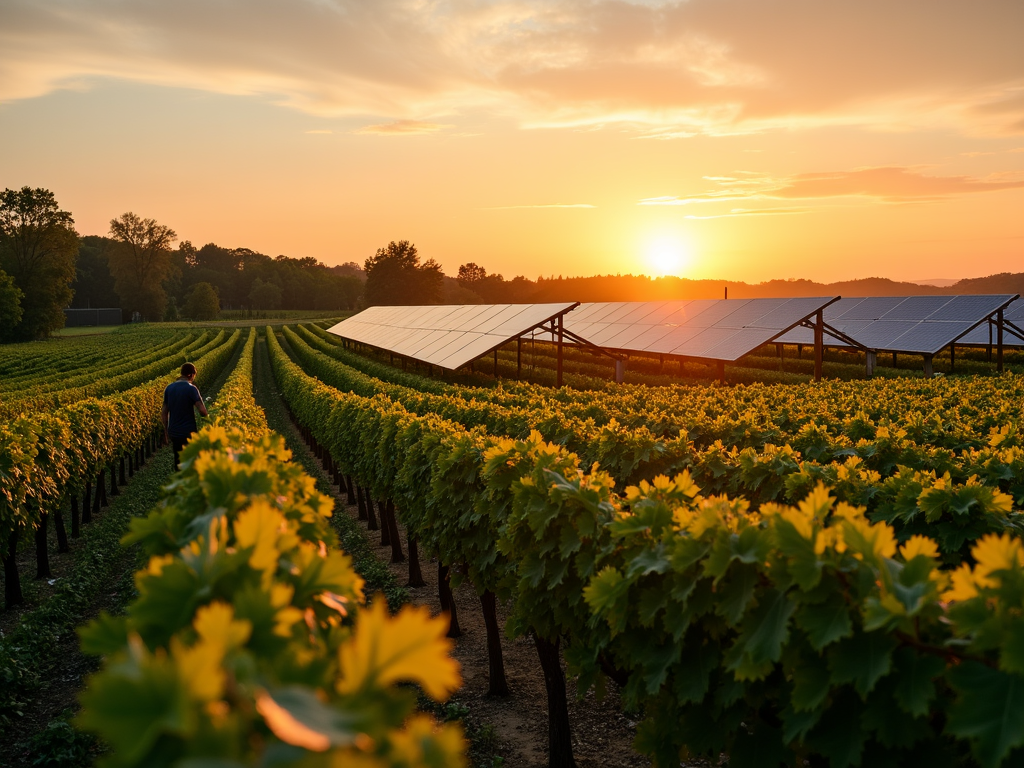 Sustainable vineyard at Jackson Family Wines with solar panels and workers