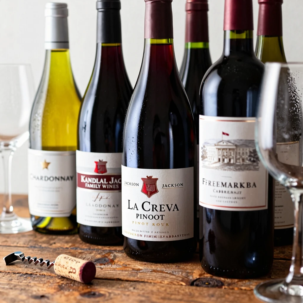 Selection of top Jackson Family Wines bottles on a wooden table