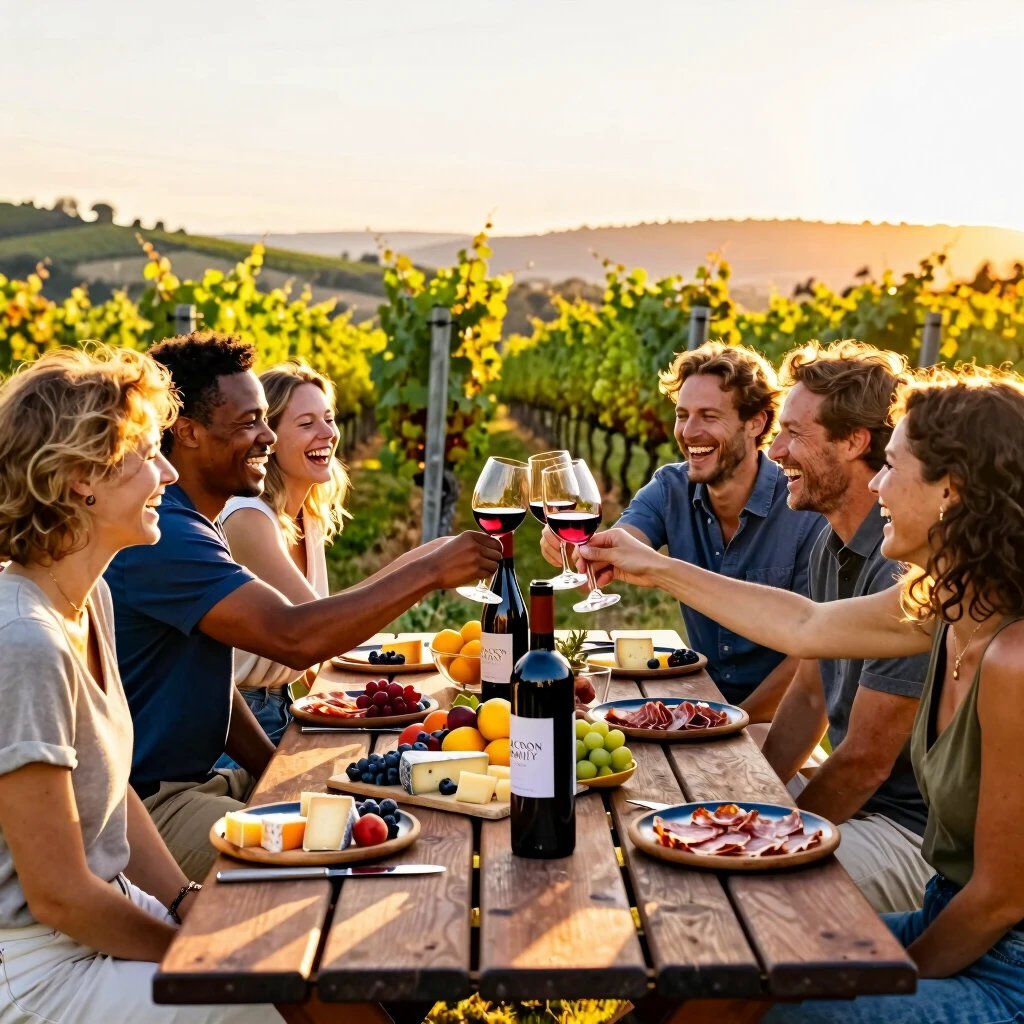 Friends toasting with Jackson Family Wines at a vineyard picnic
