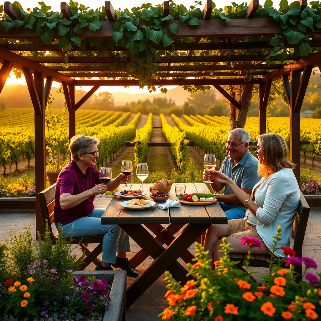 Friends enjoying a paired wine tasting in Beringer's lush sensory gardens