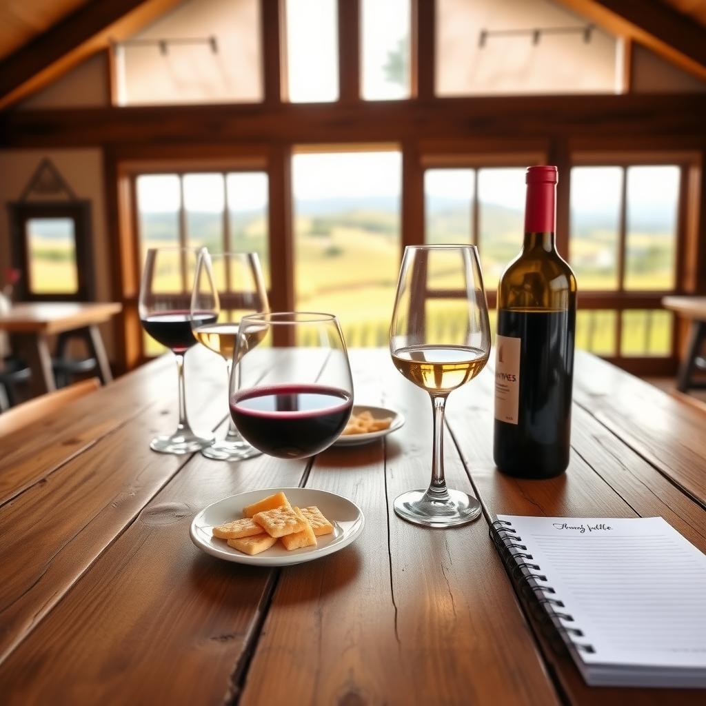 Wine tasting setup on a table in a Sonoma County tasting room