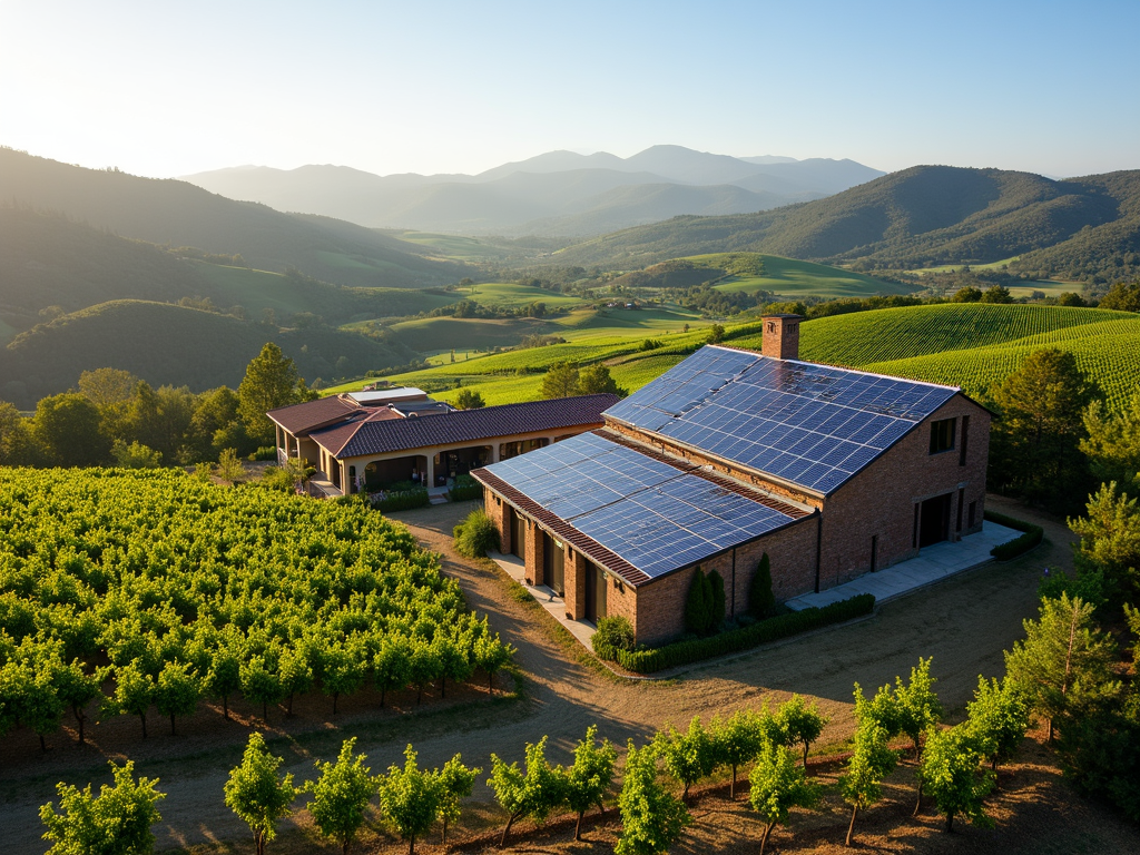 A sustainable winery powered by solar energy, showcasing the future of eco-friendly winemaking.