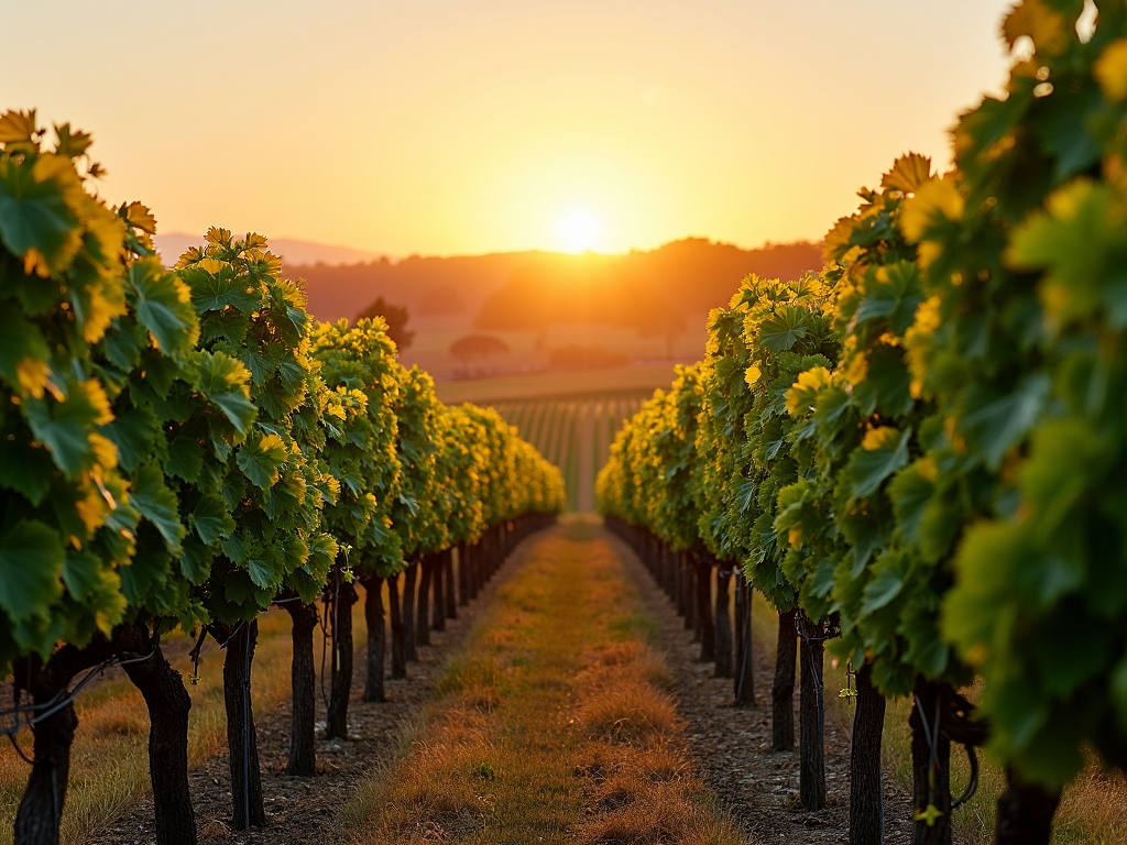 Sonoma County vineyard at sunset