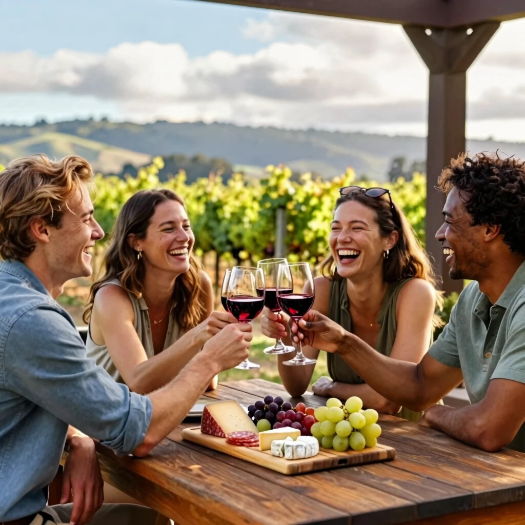 Friends enjoying an outdoor wine tasting with charcuterie in Sonoma