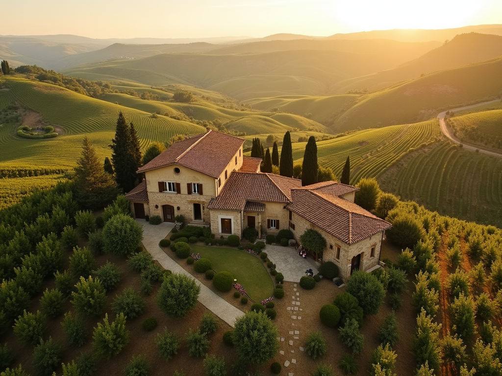 Tuscan farmhouse and vineyards