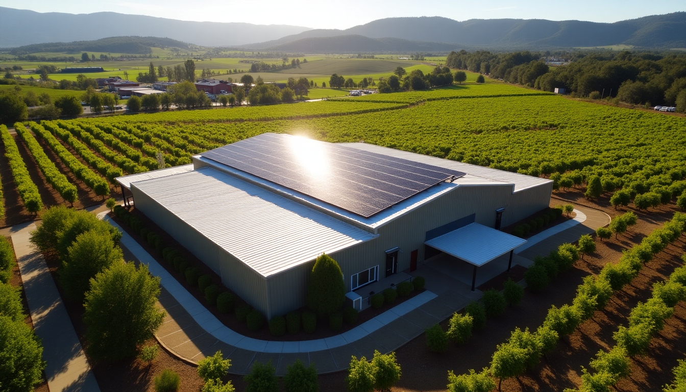 Solar panels on the roof of a Jackson Family Wines winery.
