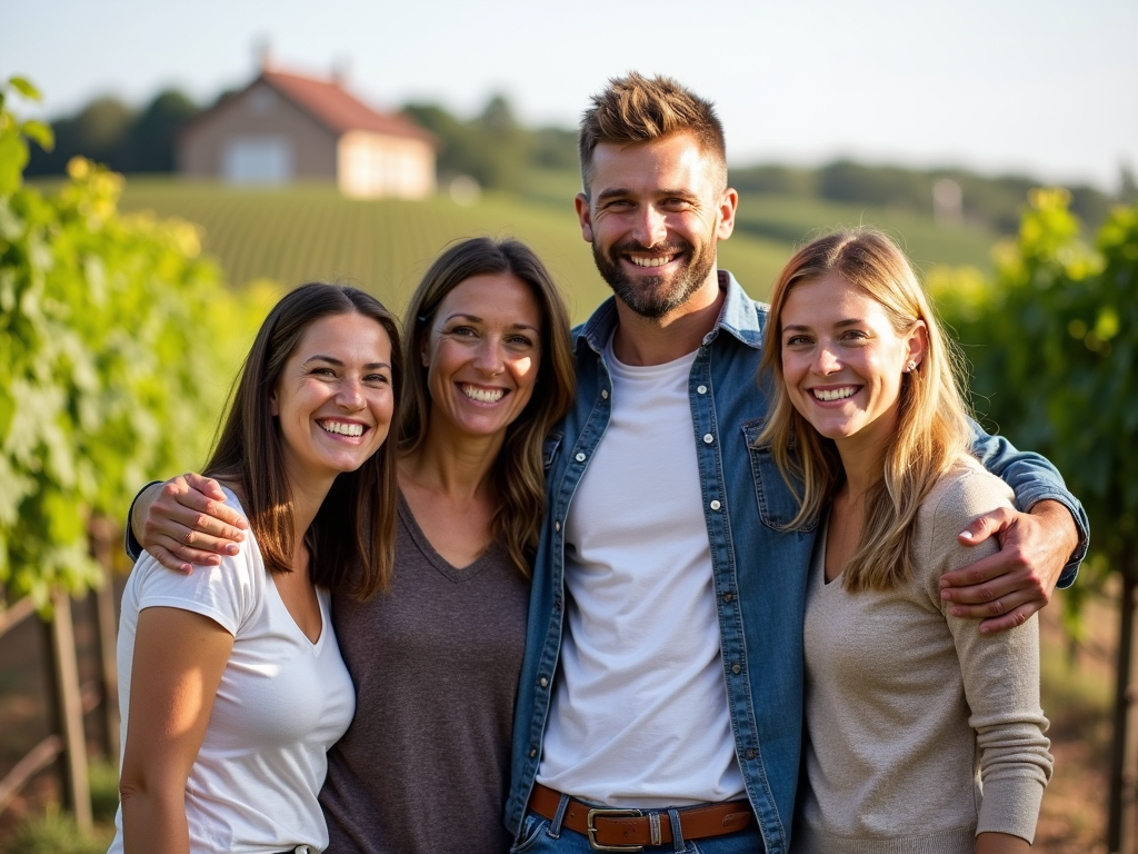 The Jackson family in front of their vineyard, keeping the legacy alive.