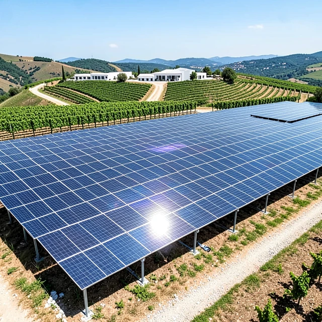 Large solar array powering sustainable winemaking operations