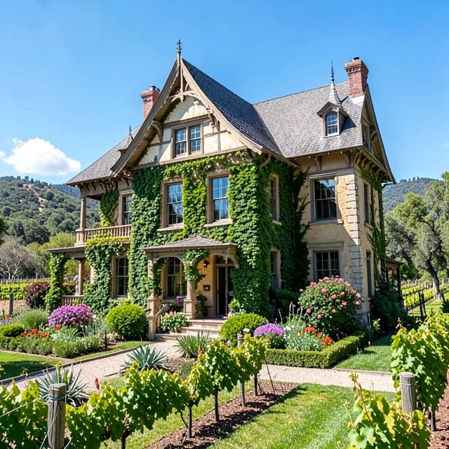 Beringer Vineyards historic Rhine House and gardens