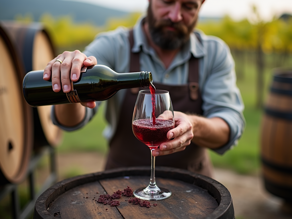 Winemaker pouring wine in Sonoma County