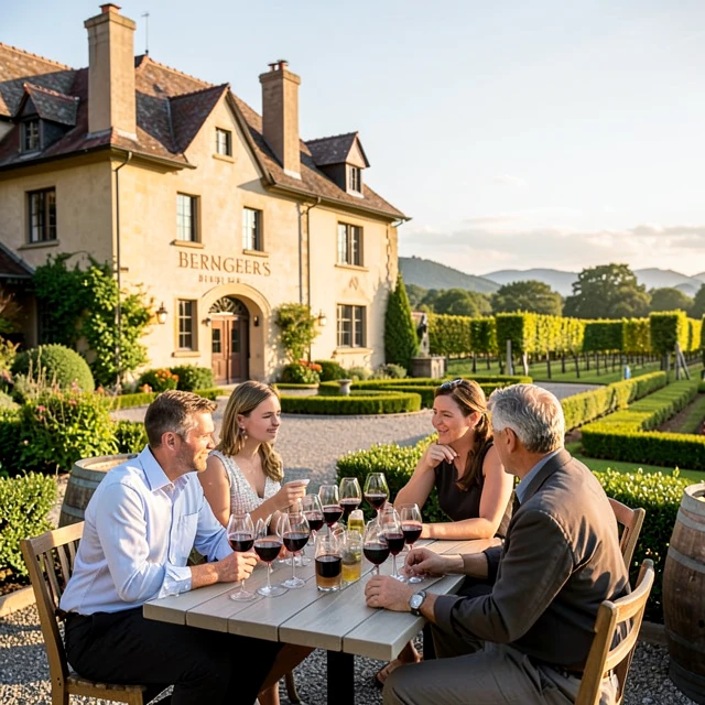 Wine enthusiasts comparing single-vineyard wines at Beringer Vineyards