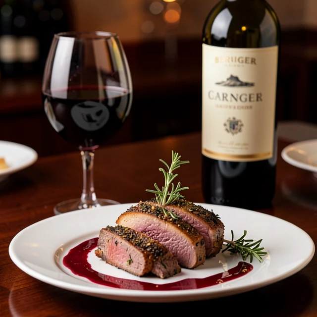 Herb-crusted rack of lamb paired with Cabernet Sauvignon